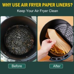 Air Fryer Papírbetétek Tapadásmentes, eldobható betétek Sütőpapír Air Fryerhez Olajálló pergamen sütéshez Sütés Mikrohullámú