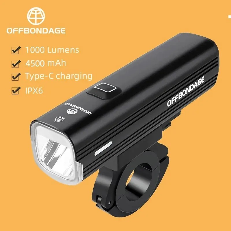 OFFBONDAGE Kerékpárlámpa 1000 Lumen kerékpáros fényszóró Power Bank zseblámpa Kormány USB töltés MTB Road Highlight