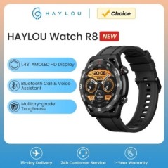 HAYLOU karóra R8 okosóra 1,43 hüvelykes AMOLED kijelzős okosóra Bluetooth telefonhívás Több minőségű Toughness okosórák férfiakn