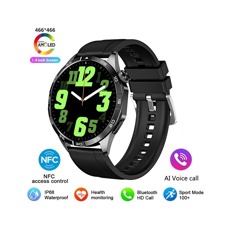 2024 Új Android ios Smart Watches Pro Men NFC GPS Tracker AMOLED 466*466 HD képernyő Pulzus Bluetooth hívás SmartWatch