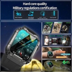 Masszív katonai okosóra férfi Android IOS Ftiness órákhoz, Ip68 vízálló 1,85 hüvelykes AI Voice Bluetooth Call Smartwatch 2023