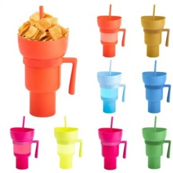 Stadion Tumbler Popcorn Drink Cola Cup 2 az 1-ben Snackies Cup Hordozható Splash Snack Tál Csirke tároló tál fogantyúval szalma 