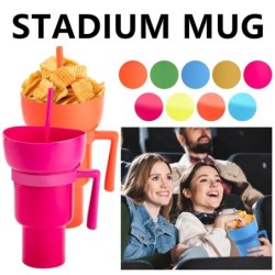 Stadion Tumbler Popcorn Drink Cola Cup 2 az 1-ben Snackies Cup Hordozható Splash Snack Tál Csirke tároló tál fogantyúval szalma 