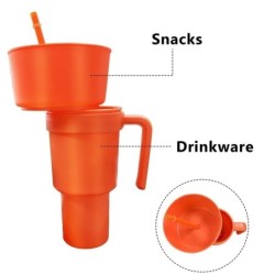 Stadion Tumbler Popcorn Drink Cola Cup 2 az 1-ben Snackies Cup Hordozható Splash Snack Tál Csirke tároló tál fogantyúval szalma 