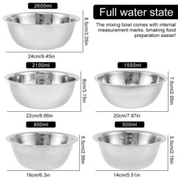 5 db-os salátakeverő tál szett rozsdamentes acél többcélú levesestál 5 méretű tálak konyhai főzéshez, sütéshez Élelmiszer tárolá