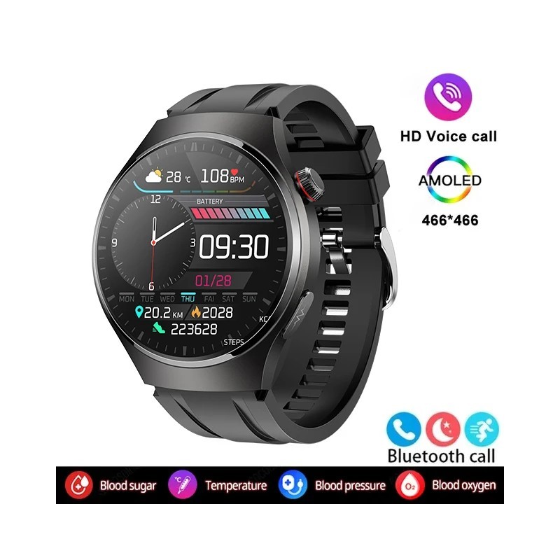 Android IOS Health Monitor Smart Watch készülékhez Férfi pulzusszám EKG+PPG AMOLED 466*466 HD képernyő Bluetooth hívás Smart Wat