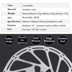 2 DB SRAM Kerékpár Tárcsafék Rotor 160 180 203mm Középvonal Rotorok Kerékpár hidraulikus tárcsafékek Rozsdamentes Rotorok Kerékp