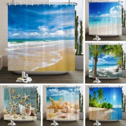 3d Beach Scenery Zuhanyfüggöny Tenger Óceán mediterrán Fürdőszoba függöny Vízálló szövet dekoráció 180*240cm Fürdőfüggöny