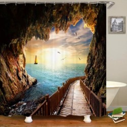 3d Beach Scenery Zuhanyfüggöny Tenger Óceán mediterrán Fürdőszoba függöny Vízálló szövet dekoráció 180*240cm Fürdőfüggöny