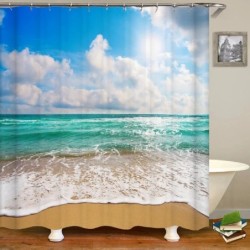 3d Beach Scenery Zuhanyfüggöny Tenger Óceán mediterrán Fürdőszoba függöny Vízálló szövet dekoráció 180*240cm Fürdőfüggöny