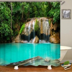 3D nyomtatás Green Forest Waterfall zuhanyfüggönyök vízálló fürdőszobai függöny kampós fürdőfüggöny 180*200 poliészter szövet