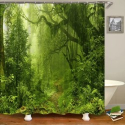 3D nyomtatás Green Forest Waterfall zuhanyfüggönyök vízálló fürdőszobai függöny kampós fürdőfüggöny 180*200 poliészter szövet