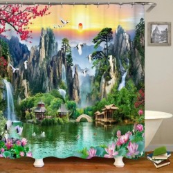 3D nyomtatás Green Forest Waterfall zuhanyfüggönyök vízálló fürdőszobai függöny kampós fürdőfüggöny 180*200 poliészter szövet