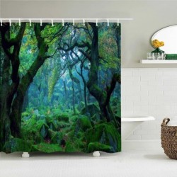 3D nyomtatás Green Forest Waterfall zuhanyfüggönyök vízálló fürdőszobai függöny kampós fürdőfüggöny 180*200 poliészter szövet