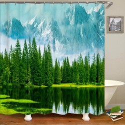 3D nyomtatás Green Forest Waterfall zuhanyfüggönyök vízálló fürdőszobai függöny kampós fürdőfüggöny 180*200 poliészter szövet