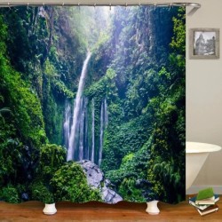 3D nyomtatás Green Forest Waterfall zuhanyfüggönyök vízálló fürdőszobai függöny kampós fürdőfüggöny 180*200 poliészter szövet