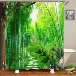 3D nyomtatás Green Forest Waterfall zuhanyfüggönyök vízálló fürdőszobai függöny kampós fürdőfüggöny 180*200 poliészter szövet