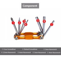 Könnyű hordozható 7 az 1-ben hegyikerékpáros kerékpározás több javítószerszám készlet kerékpárjavító készlet küllős imbuszkulcs 