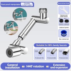 Behúzható univerzális 1440°-ban forgatható robotkaros forgatható hosszabbító csaptelep levegőztető konyhai mosogató csaptelep ho