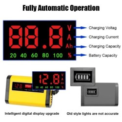 Teljesen automatikus autós akkumulátortöltő digitális LCD kijelző 2A gyorstöltés, 3 fokozatú ólomsavas AGM GEL akkumulátortöltők