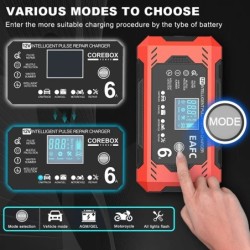 Autó akkumulátor töltő 6A 12V autó és motorkerékpár akkumulátor töltő eszköz ólom-savas akkumulátor Smart Repair LCD kijelző