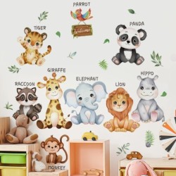 Safari Jungle Woodland Animals Falmatricák Falimatricák Fiúknak Lányoknak Baba Bölcsőde Gyerekeknek Hálószoba Nappali Tanterem d