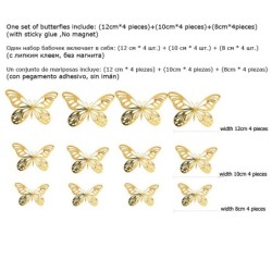 12db/szett Arany ezüst üreges pillangós fali matricák 3D pillangók hálószoba nappali lakberendezési rátétes esküvői dekor