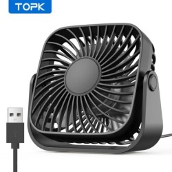 TOPK 4 hüvelykes USB mini hordozható ventilátor kempingezéshez, 3 sebességes csendes asztali, személyes ventilátor, 360°-os állí