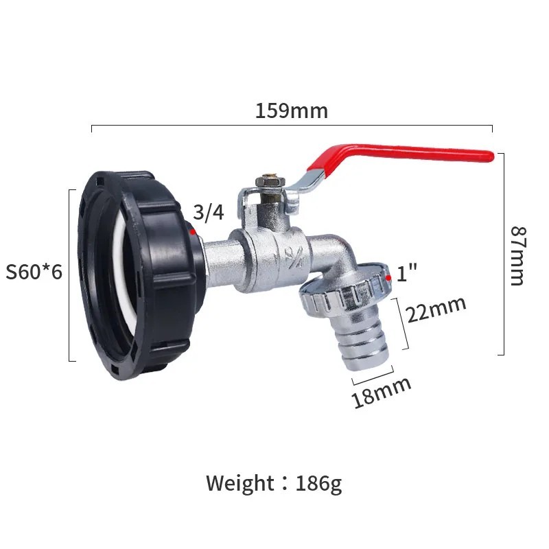 Durable IBC Tank Tap Adapter S60*6 Coarse Thread to 1/2'' 3/4'' Connector Replacement Valve Garden Home Valve Fitting Faucet