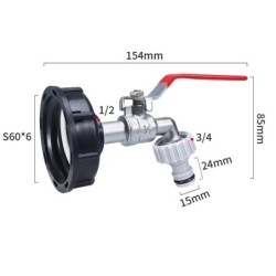 Durable IBC Tank Tap Adapter S60*6 Coarse Thread to 1/2'' 3/4'' Connector Replacement Valve Garden Home Valve Fitting Faucet