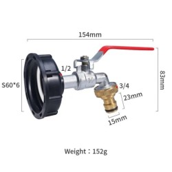 S60x6 Coarse Thread IBC Tank Tap Connecter X 1/2'' 3/4'' Water Coupling Adapter 1000L Garden Home Replacement Valve Fitting