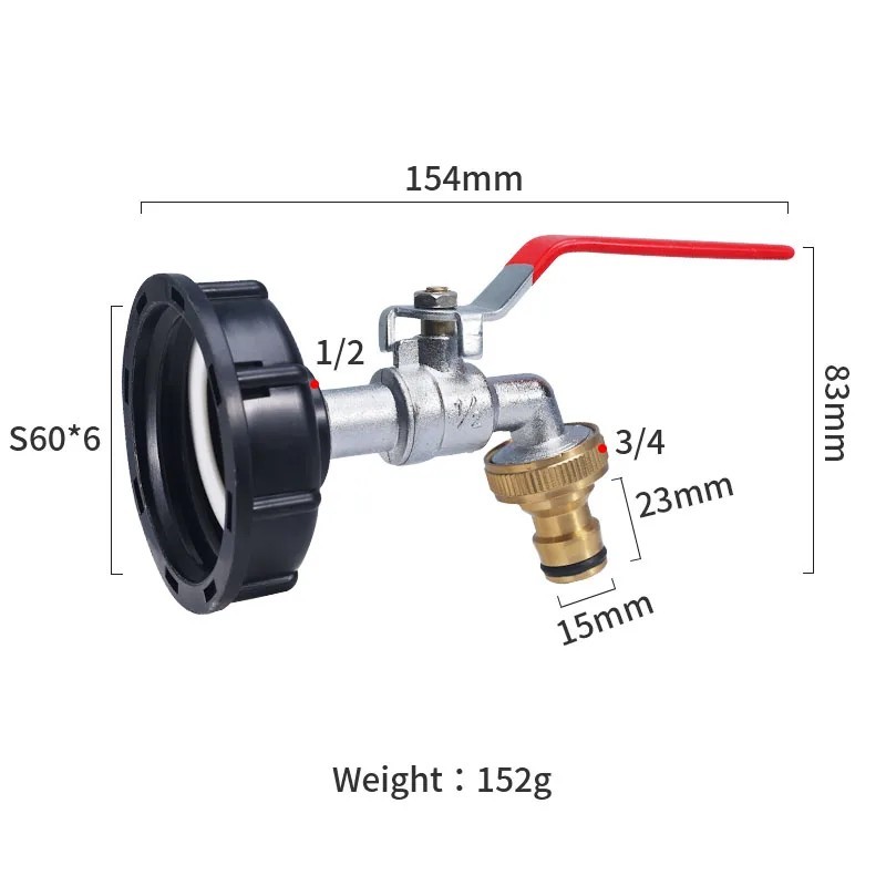 S60x6 Coarse Thread IBC Tank Tap Connecter X 1/2'' 3/4'' Water Coupling Adapter 1000L Garden Home Replacement Valve Fitting