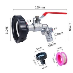 S60x6 Coarse Thread IBC Tank Tap Connecter X 1/2'' 3/4'' Water Coupling Adapter 1000L Garden Home Replacement Valve Fitting