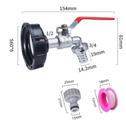 S60x6 Coarse Thread IBC Tank Tap Connecter X 1/2'' 3/4'' Water Coupling Adapter 1000L Garden Home Replacement Valve Fitting