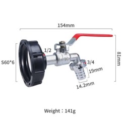 S60x6 Coarse Thread IBC Tank Tap Connecter X 1/2'' 3/4'' Water Coupling Adapter 1000L Garden Home Replacement Valve Fitting