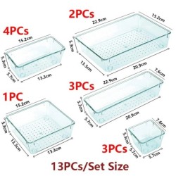 13/25 db asztali fiókos rendezőkészlet műanyag fürdőszobai tároló sminkrendező átlátszó, átlátszó tárolódoboz, edények konyhai e