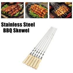 55cm 21.65" Long Handle Shish Kebab BBQ Skewers Barbecue Grill Stick Wood BBQ Fork Stainless steel Outdoors Grill Needle