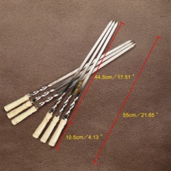 55cm 21.65" Long Handle Shish Kebab BBQ Skewers Barbecue Grill Stick Wood BBQ Fork Stainless steel Outdoors Grill Needle