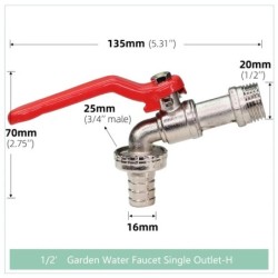 Garden Tools Brass Water Faucet 1/2" Outside & Inside Used Easy Turn On/Off Lever Handle Watering Supply Taps Ball Valve