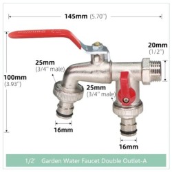 Garden Tools Brass Water Faucet 1/2" Outside & Inside Used Easy Turn On/Off Lever Handle Watering Supply Taps Ball Valve