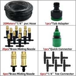 5M-30M Outdoor Misting Cooling System Garden Irrigation Watering 1/4'' Brass Atomizer Nozzles 4/7mm Hose for Patio Greenhouse