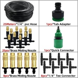 5M-30M Outdoor Misting Cooling System Garden Irrigation Watering 1/4'' Brass Atomizer Nozzles 4/7mm Hose for Patio Greenhouse