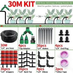 10-30M Garden 1/4'' Drip Irrigation Kit Automatic Watering System Nozzles for Farmland Bonsai Plant Flower Vegetable Greenhouse