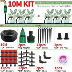 10-30M Garden 1/4'' Drip Irrigation Kit Automatic Watering System Nozzles for Farmland Bonsai Plant Flower Vegetable Greenhouse