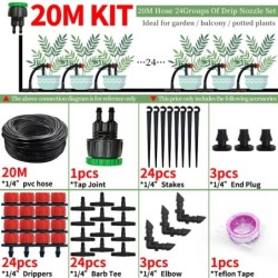 10-30M Garden 1/4'' Drip Irrigation Kit Automatic Watering System Nozzles for Farmland Bonsai Plant Flower Vegetable Greenhouse