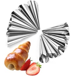 12 db rozsdamentes acél spirál croissant formák kúpos csöves kúpos tekercs formák krémszarvas sütéshez péksütemény torta kenyérf