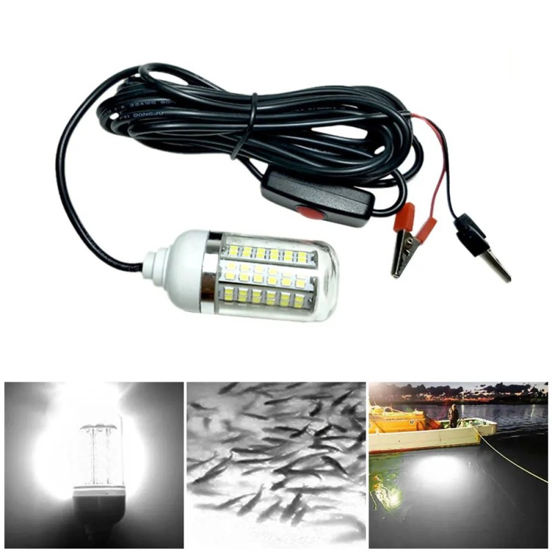 12V LED-es horgászlámpa 100W Ip68 csali halkereső lámpa 108 led 2835SMD garnélarák tintahal krill 4 színű víz alatti fény