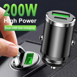 200W-os mini autós töltő gyorstöltés iPhone-hoz QC3.0 mini PD USB Type C autós mobiltelefon töltő Xiaomi Samsung Huawei készülék