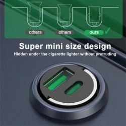 200W-os mini autós töltő gyorstöltés iPhone-hoz QC3.0 mini PD USB Type C autós mobiltelefon töltő Xiaomi Samsung Huawei készülék