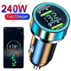 Autós töltő 240W, kettős USB portos szupergyors töltőadapter iPhone 15 Samsung Xiaomi telefon gyorstöltőkhöz